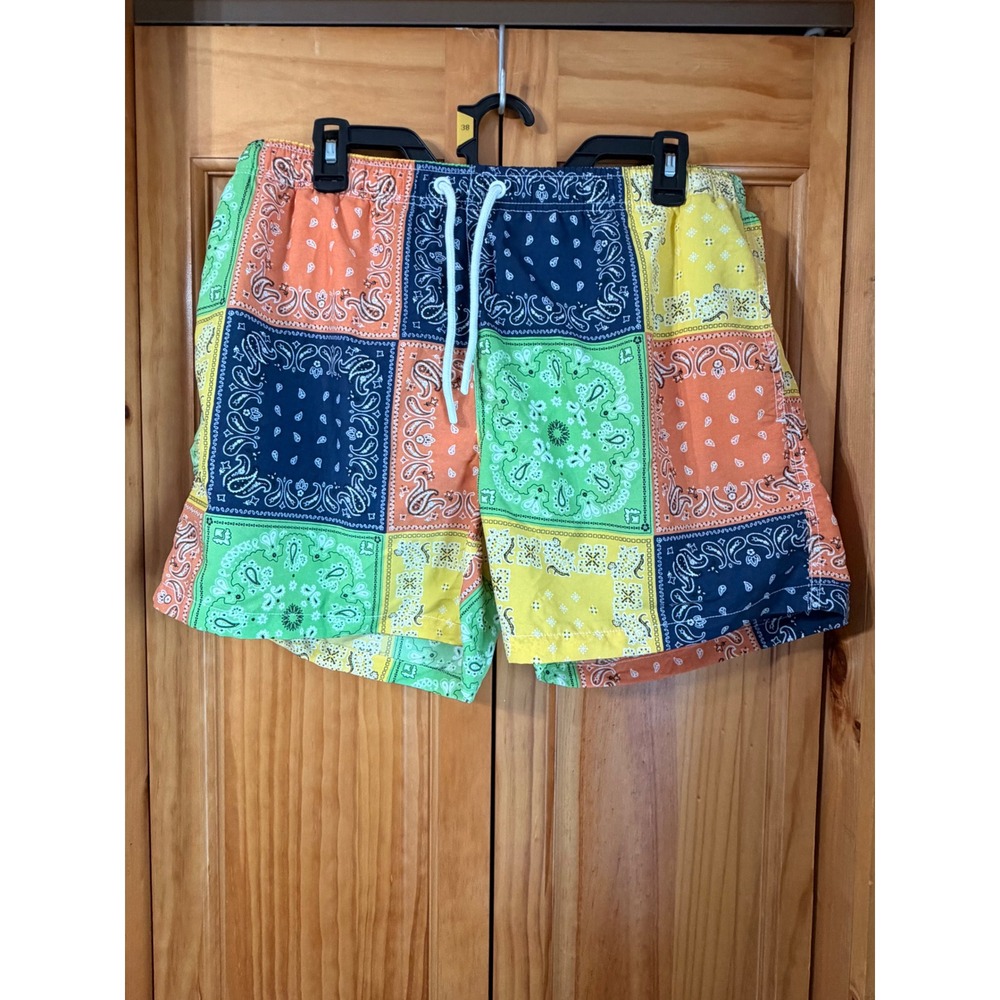 Zara NWOT Men Multicolored Bandana Patchwork Swim Trunks XL Paisley Print Shorts